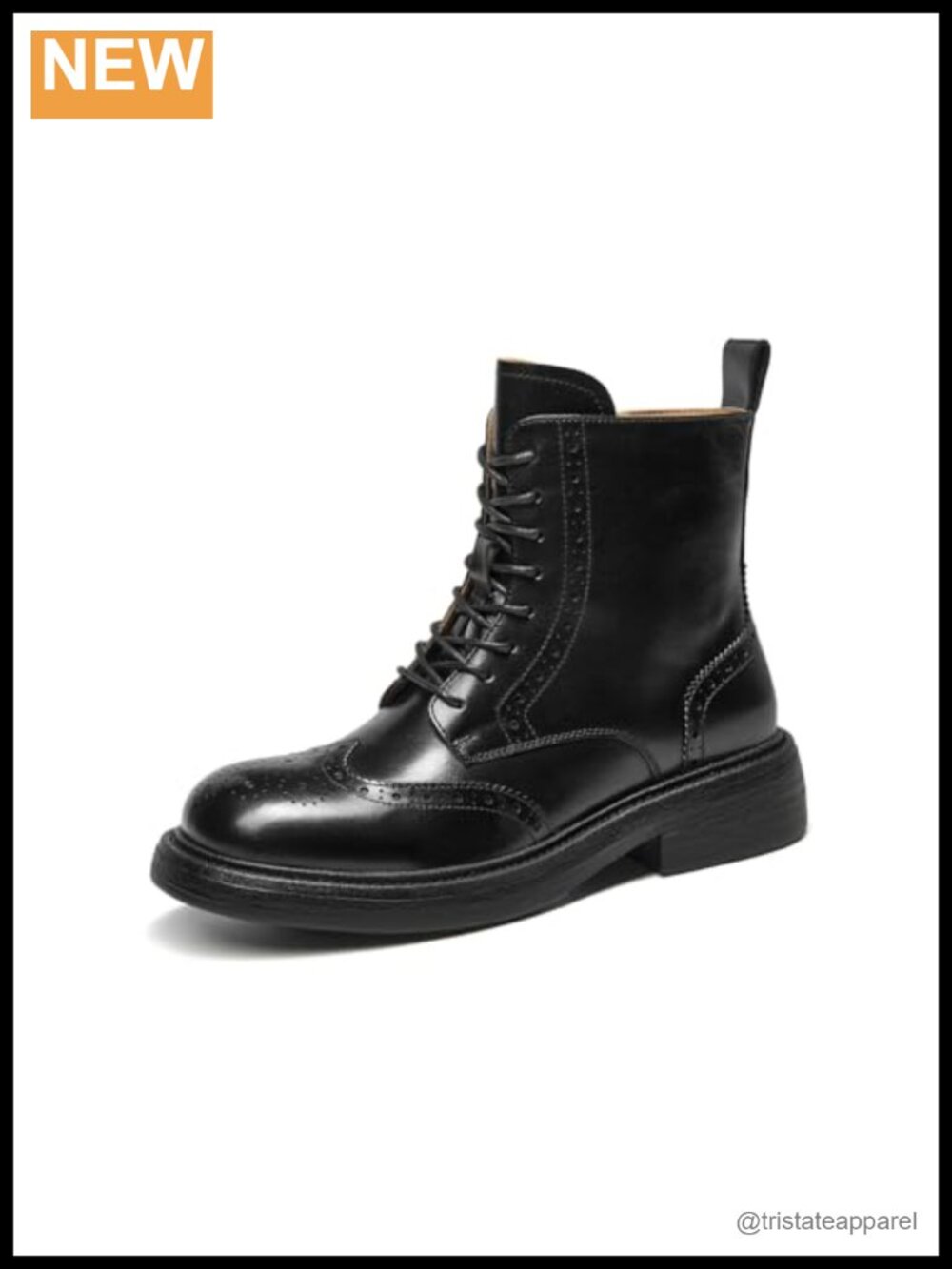 Women's Combat Boots - Brogue Oxford Ankle Boots with Side Zipper, Calfskin